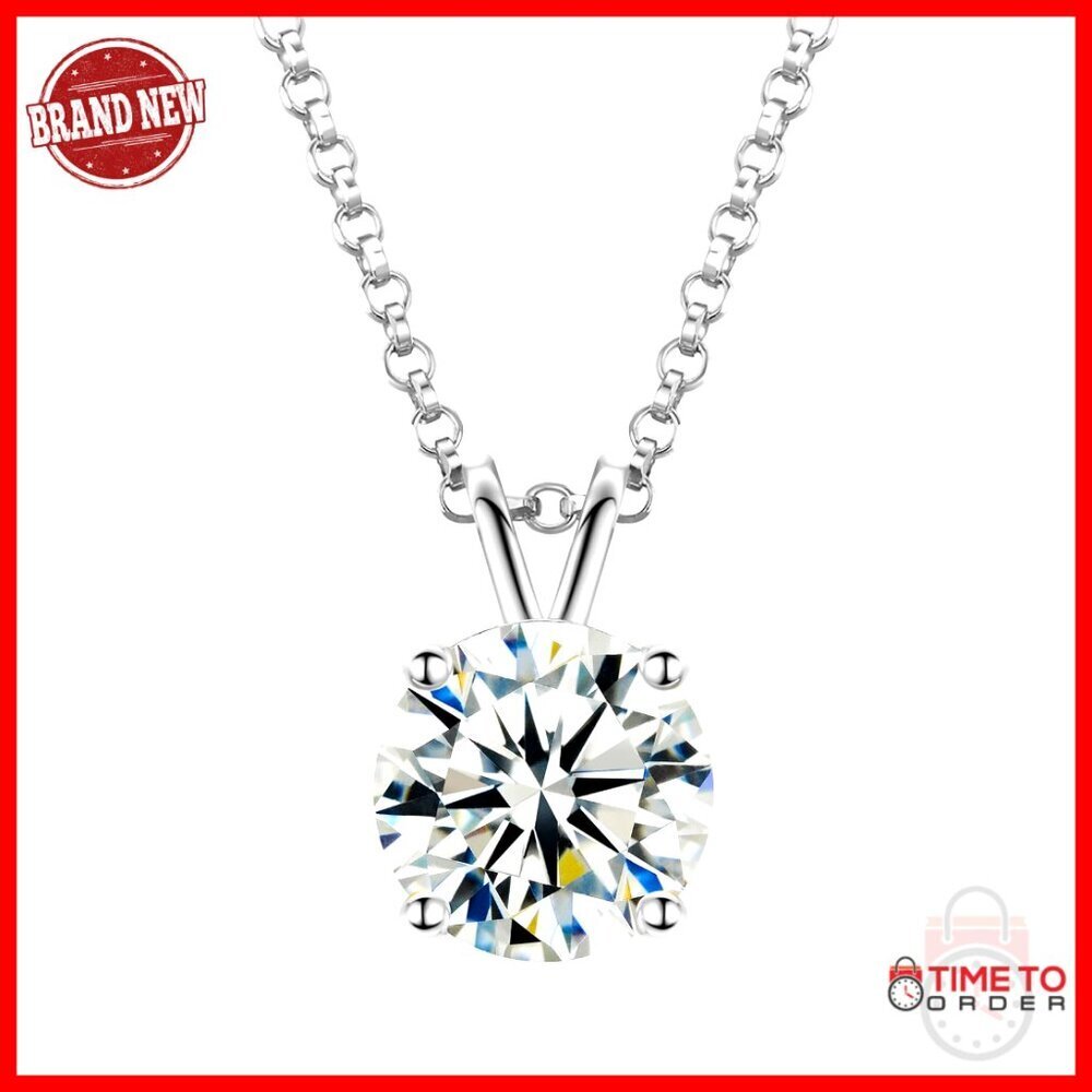 Moissanite Solitaire Pendant Necklace, 18K Gold Vermeil, Sterling Silver,